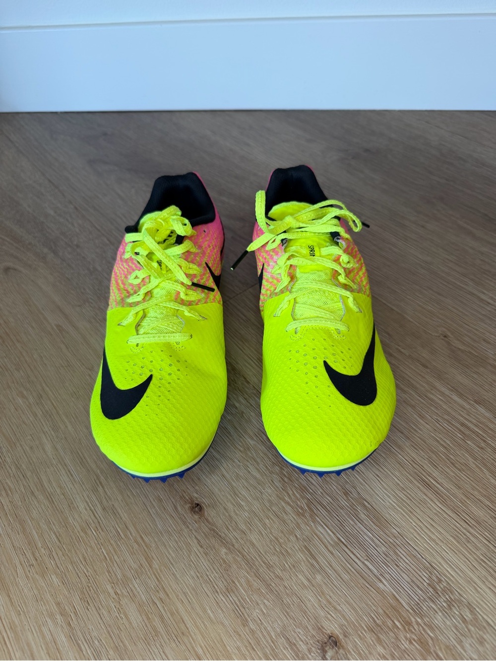 Nike men’s 10.5  Neon Yellow and Pink Track Spikes Volt racing shoes athletic